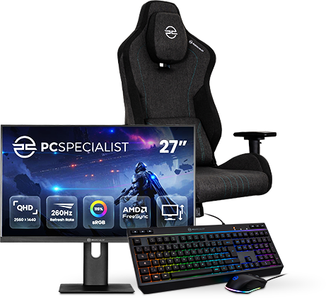 Gaming chair, 27-inch QHD 260Hz gaming monitor, gaming keyboard and mouse