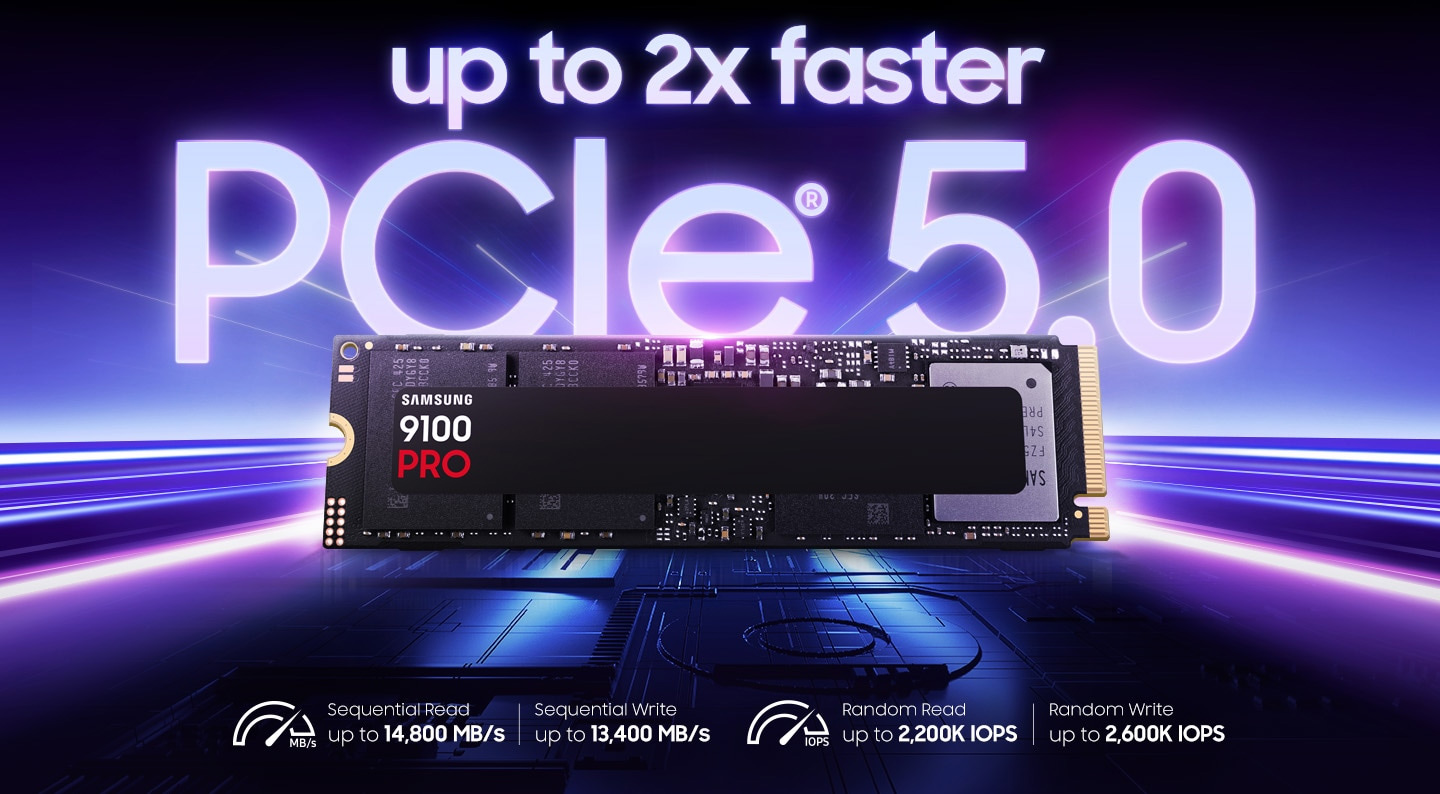 With so many curves, the 990 EVO Plus looks like it's going to fly fast. Underneath it are icons that say Sequential Read up to 7,250MB/, Sequential Write up to 6,300MB